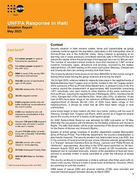 This situation report (Sit Rep) describes UNFPA's actions in response to the needs of the population in the face of gender-based