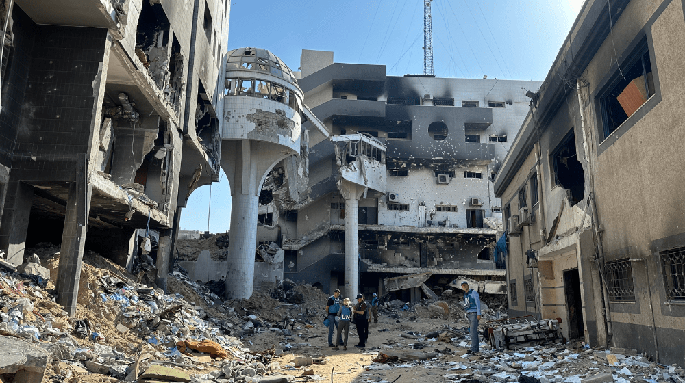 The Al-Shifa Hospital in northern Gaza was completely destroyed following a bombing raid by Israeli forces. © UNFPA/Dominic Allen