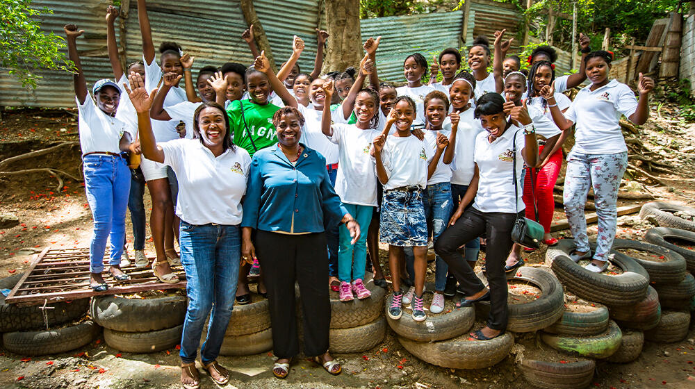 The UNFPA Executive Director Dr. Natalia Kanem with Haiti Adolescent Girls Network (HAGN)