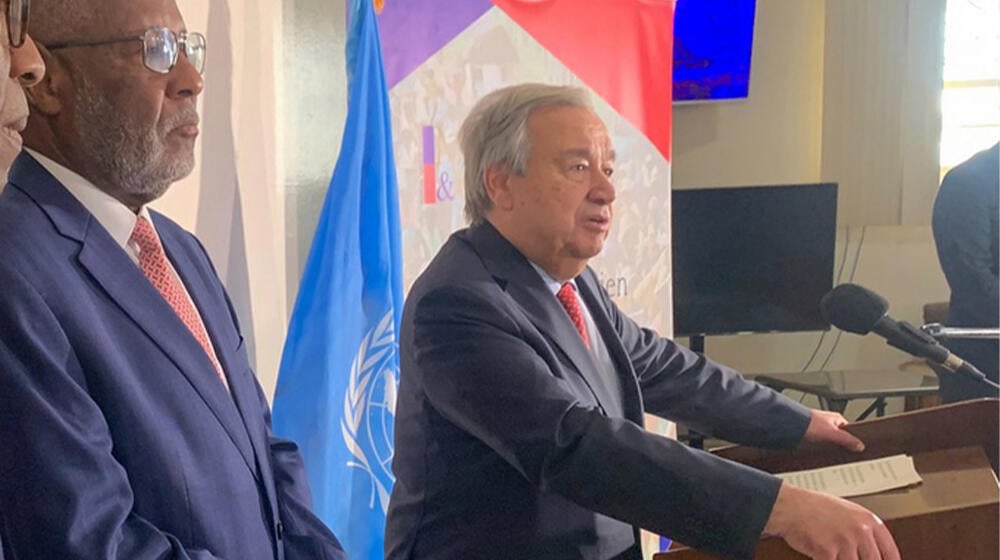 UN Secretary General António Guterres at a press conference