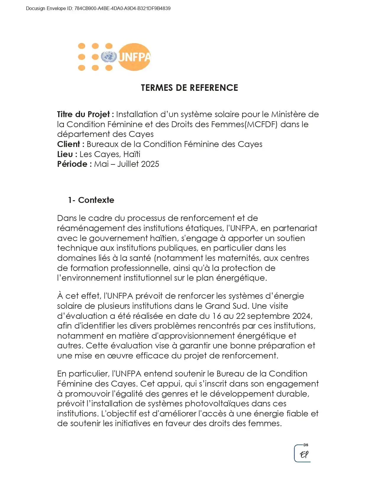 Lancement par l'UNFPA d'un avis de sollicitation en vue de sélectionner une entreprise spécialisée dans les systèmes d’énergie solaire