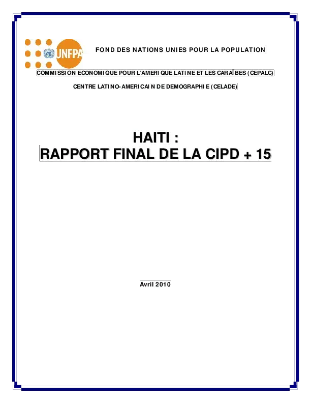 HAITI : RAPPORT FINAL DE LA CIPD+15