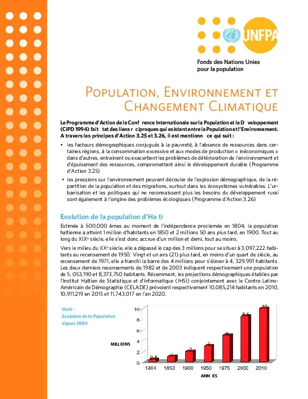 POPULATION, ENVIRONNEMENT ET CHANGEMENT CLIMATIQUE